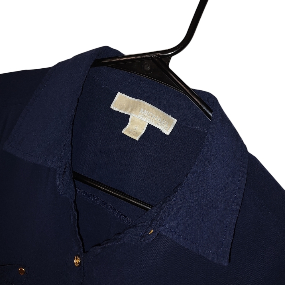 Michael Kors Navy Button Down Shirt With Fringe Hem - Picture 3 of 4